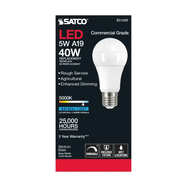 5 Watt - A19 LED Dimmable Agriculture Bulb - 5000K - 120 Volt - Image 3