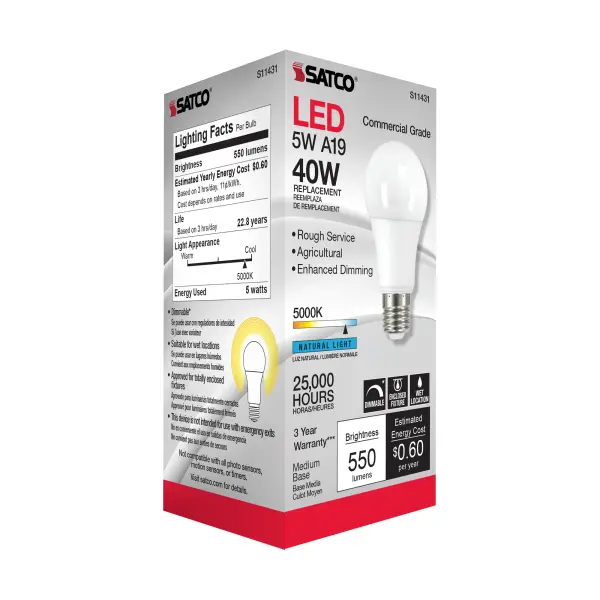 5 Watt - A19 LED Dimmable Agriculture Bulb - 5000K - 120 Volt - Image 4
