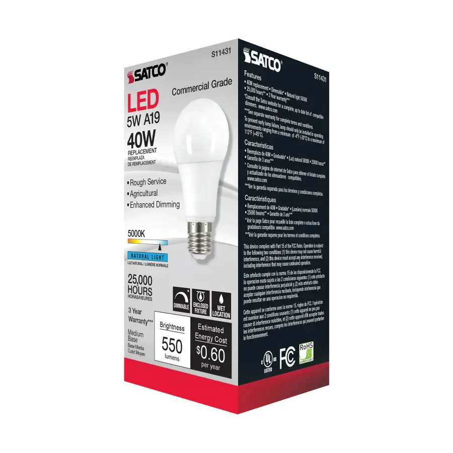 5 Watt - A19 LED Dimmable Agriculture Bulb - 5000K - 120 Volt - Image 5