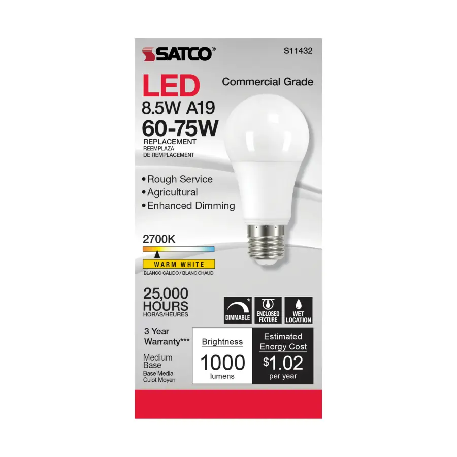 8.5 Watt - A19 LED Dimmable Agriculture Bulb - 2700K - 120 Volt - Image 2