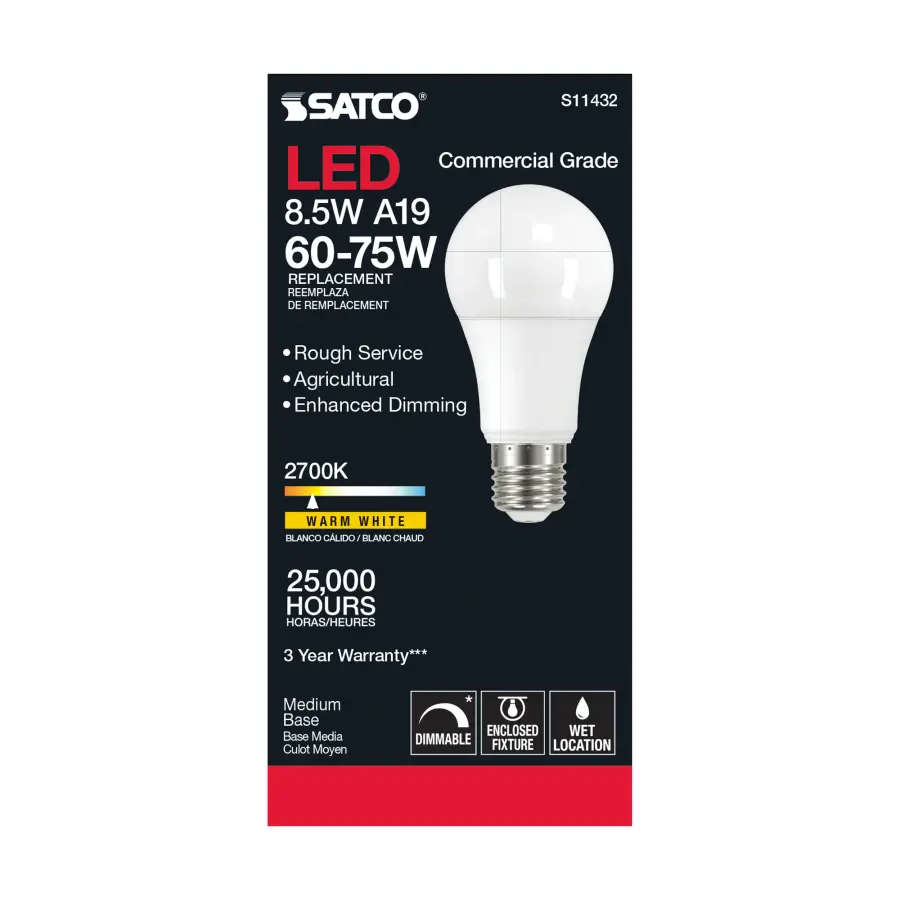 8.5 Watt - A19 LED Dimmable Agriculture Bulb - 2700K - 120 Volt - Image 3
