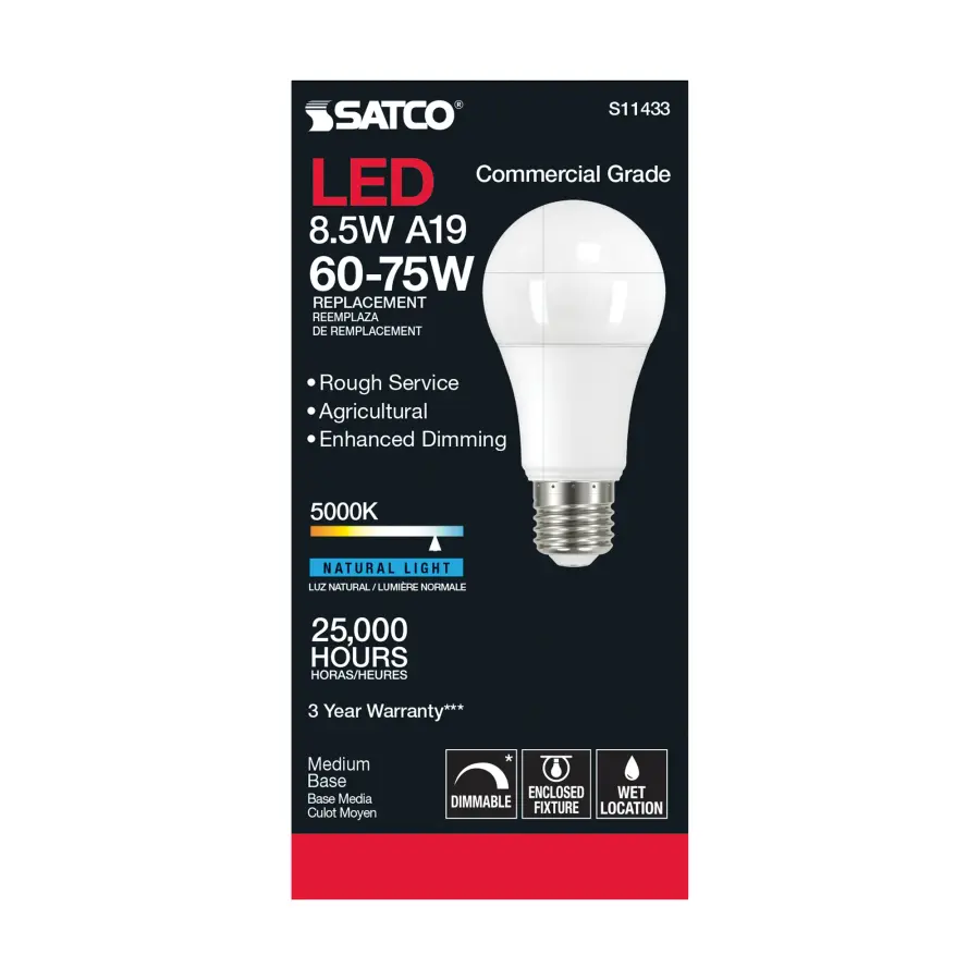 8.5 Watt - A19 LED Dimmable Agriculture Bulb - 5000K - 120 Volt - Image 3