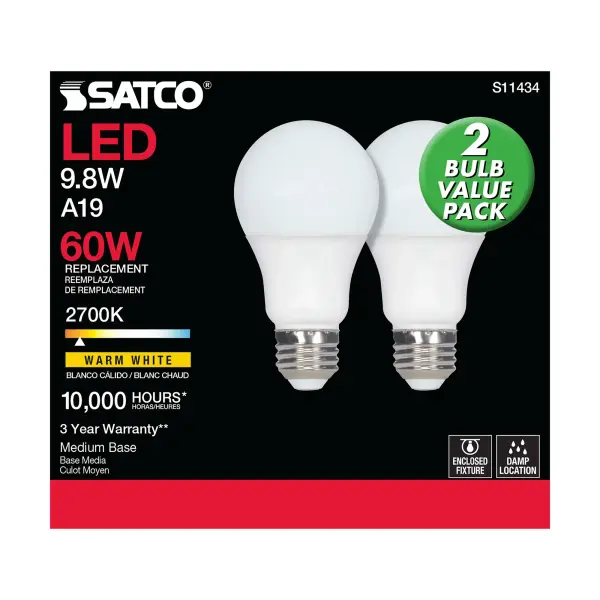9.8 Watt - A19 LED - 2700K - Medium base - 220 deg. Beam Angle -120 Volt - Pack of 2 - Image 5