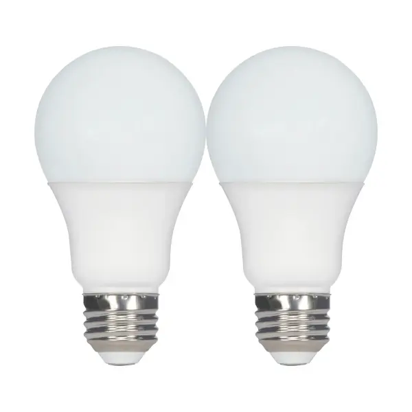 Satco's 9.8-watt LED A19 LED General Service lamp is approved for use in totally enclosed fixtures. Illuminate living rooms, kitchens, and dining rooms with this sleek white bulb. Sold in a pack of 2, this bulb delivers 10,000 hours of natural white light.