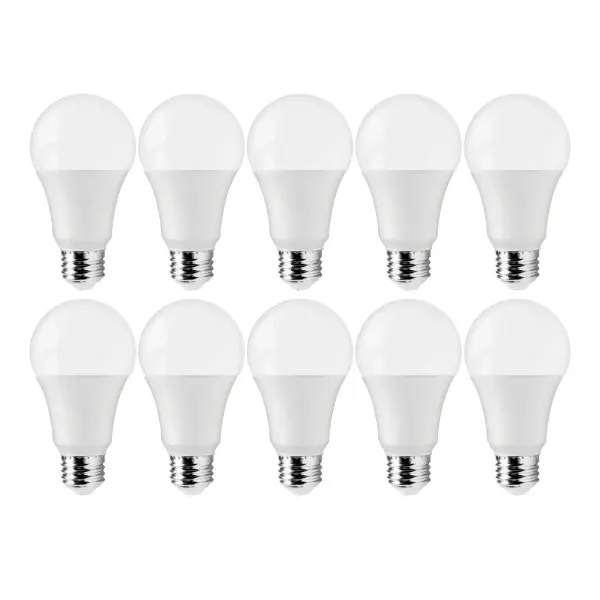 Satco's 12-watt LED A19 LED General Service lamp is approved for use in totally enclosed fixtures. Illuminate living rooms, kitchens, and dining rooms with this sleek white bulb. Sold in a pack of 10, this bulb delivers 10,000 hours of natural white light.