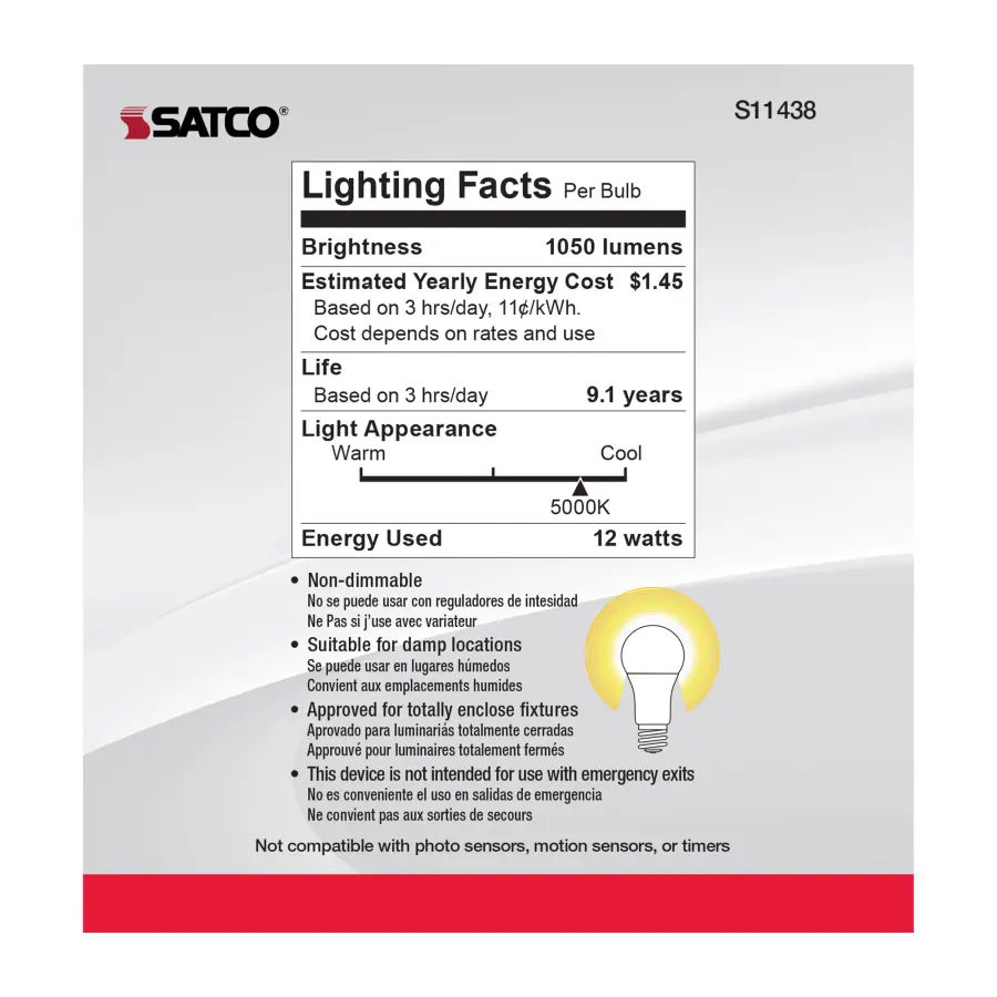 12 Watt A19 LED - 5000K - 75 Watt Replacement - Medium base - 220 deg. Beam Angle - 10-Pack - Image 6