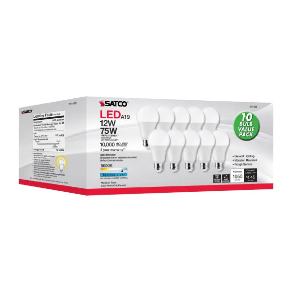 12 Watt A19 LED - 5000K - 75 Watt Replacement - Medium base - 220 deg. Beam Angle - 10-Pack - Image 7