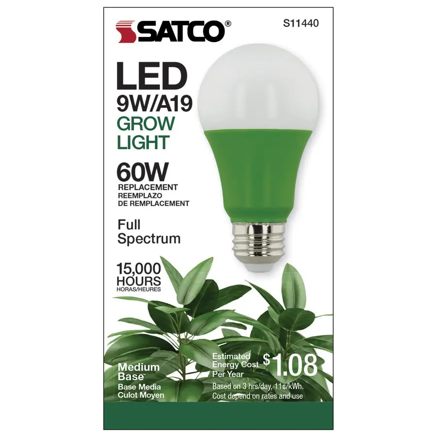 9 Watt - A19 LED - Full Spectrum Plant Grow Lamp - Medium Base - 120 Volt - Image 2