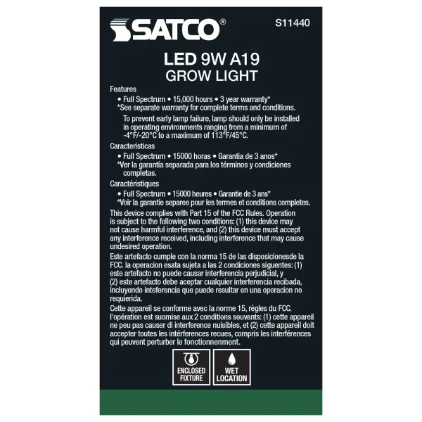 9 Watt - A19 LED - Full Spectrum Plant Grow Lamp - Medium Base - 120 Volt - Image 5