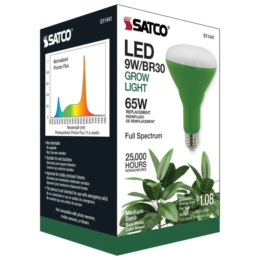 9 Watt - BR30 LED - Full Spectrum Plant Grow Lamp - Medium Base - 120 Volt - Image 7