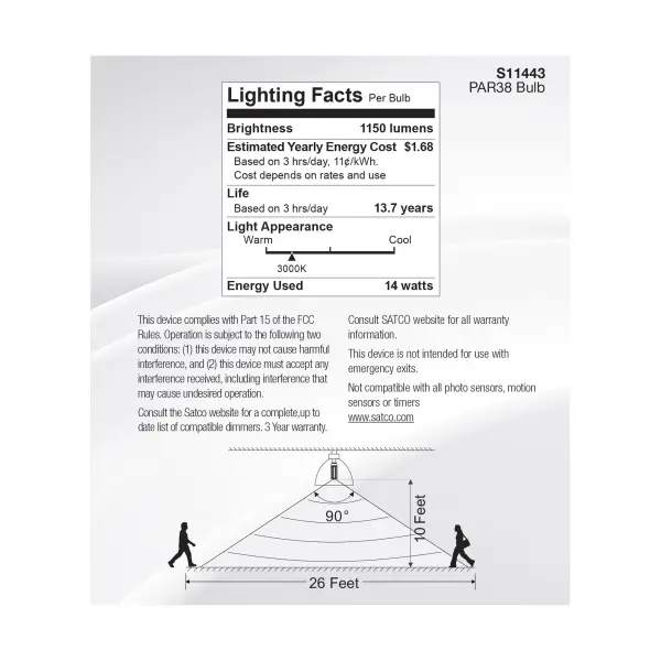 14 Watt PAR38 LED - White - 3000K - 1100 Lumens - 120 Volt - PIR Sensor - Non-Dimmable - Image 8