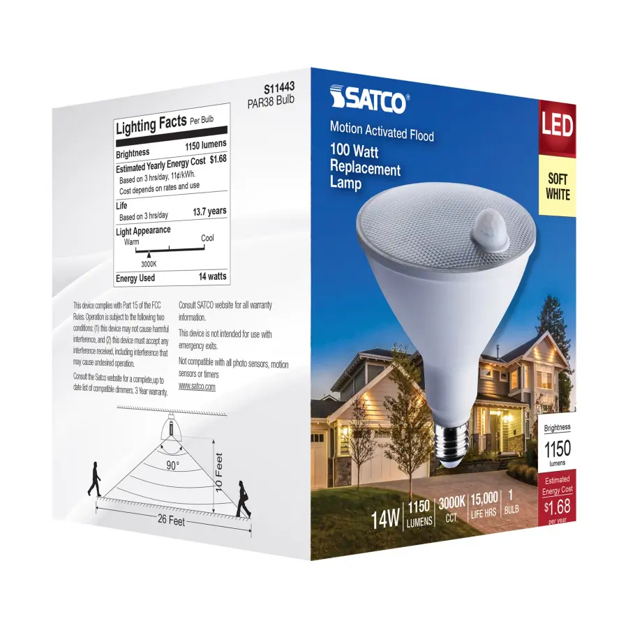 14 Watt PAR38 LED - White - 3000K - 1100 Lumens - 120 Volt - PIR Sensor - Non-Dimmable - Image 10