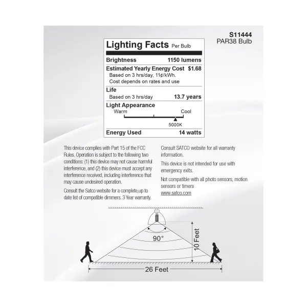 14 Watt PAR38 LED - White - 5000K - 1100 Lumens - 120 Volt - PIR Sensor - Non-Dimmable - Image 8