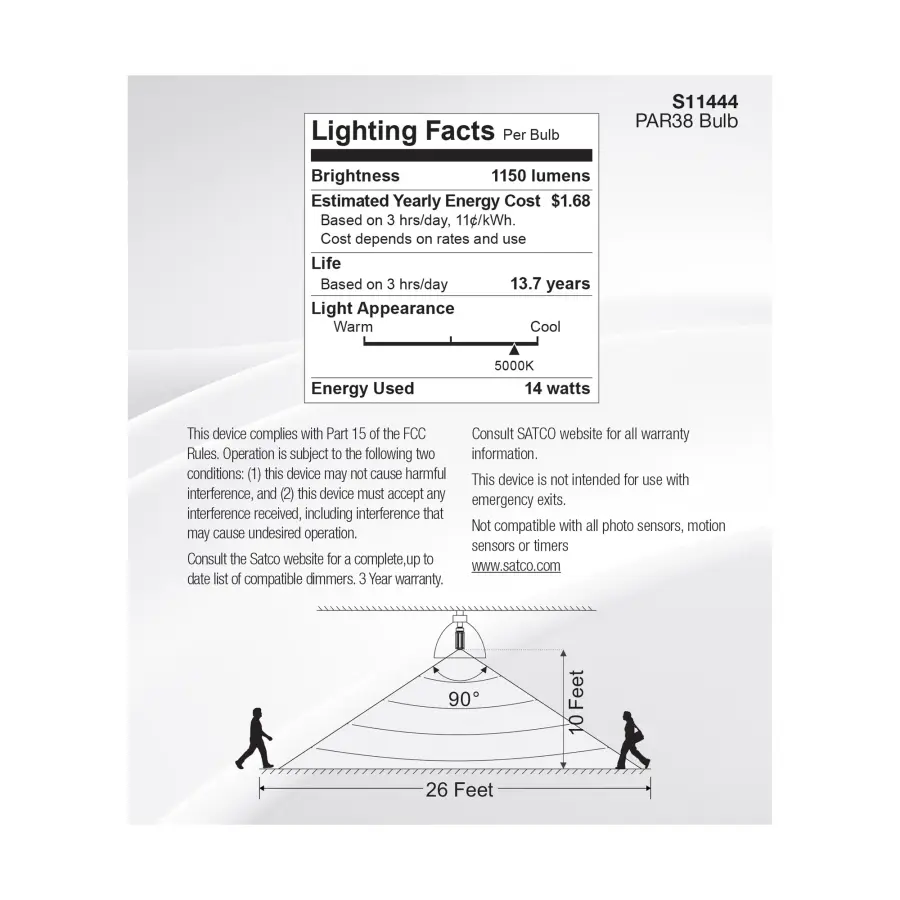 14 Watt PAR38 LED - White - 5000K - 1100 Lumens - 120 Volt - PIR Sensor - Non-Dimmable - Image 8