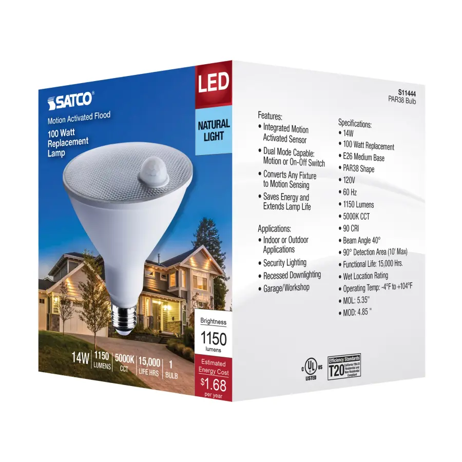 14 Watt PAR38 LED - White - 5000K - 1100 Lumens - 120 Volt - PIR Sensor - Non-Dimmable - Image 9