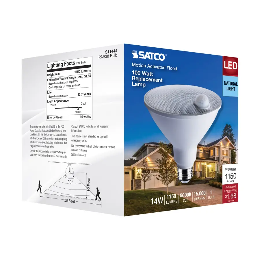 14 Watt PAR38 LED - White - 5000K - 1100 Lumens - 120 Volt - PIR Sensor - Non-Dimmable - Image 10