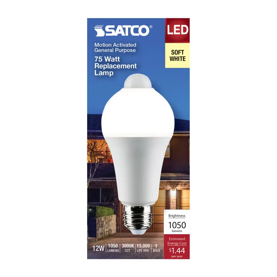 12 Watt A19 LED - White - 3000K - 1050 Lumens - 120 Volt - PIR Sensor - Non-Dimmable - Image 3