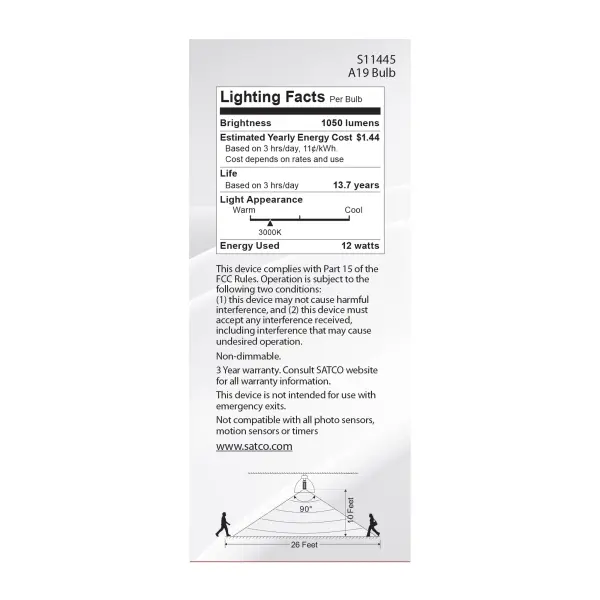 12 Watt A19 LED - White - 3000K - 1050 Lumens - 120 Volt - PIR Sensor - Non-Dimmable - Image 6