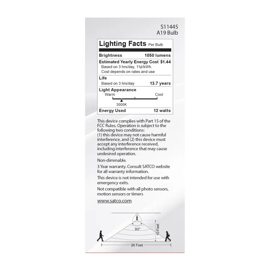 12 Watt A19 LED - White - 3000K - 1050 Lumens - 120 Volt - PIR Sensor - Non-Dimmable - Image 6