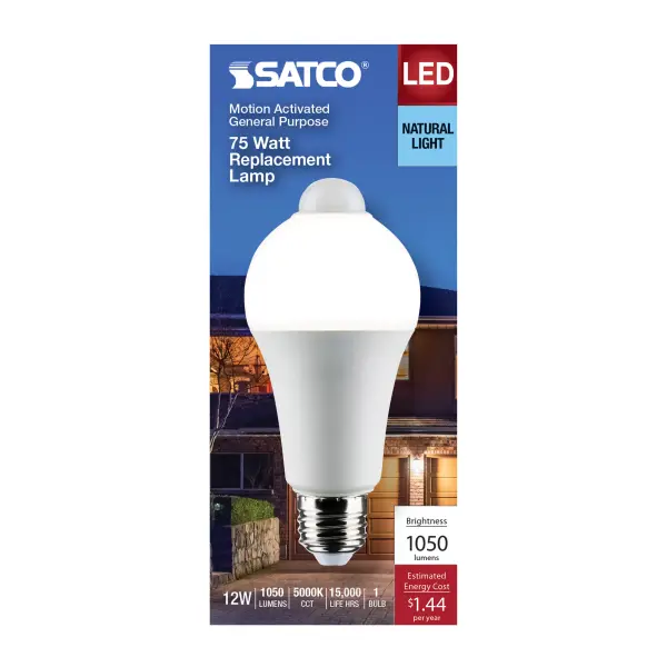 12 Watt A19 LED - White - 5000K - 1050 Lumens - 120 Volt - PIR Sensor - Non-Dimmable - Image 3