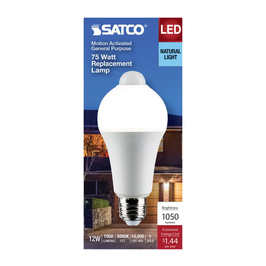 12 Watt A19 LED - White - 5000K - 1050 Lumens - 120 Volt - PIR Sensor - Non-Dimmable - Image 3