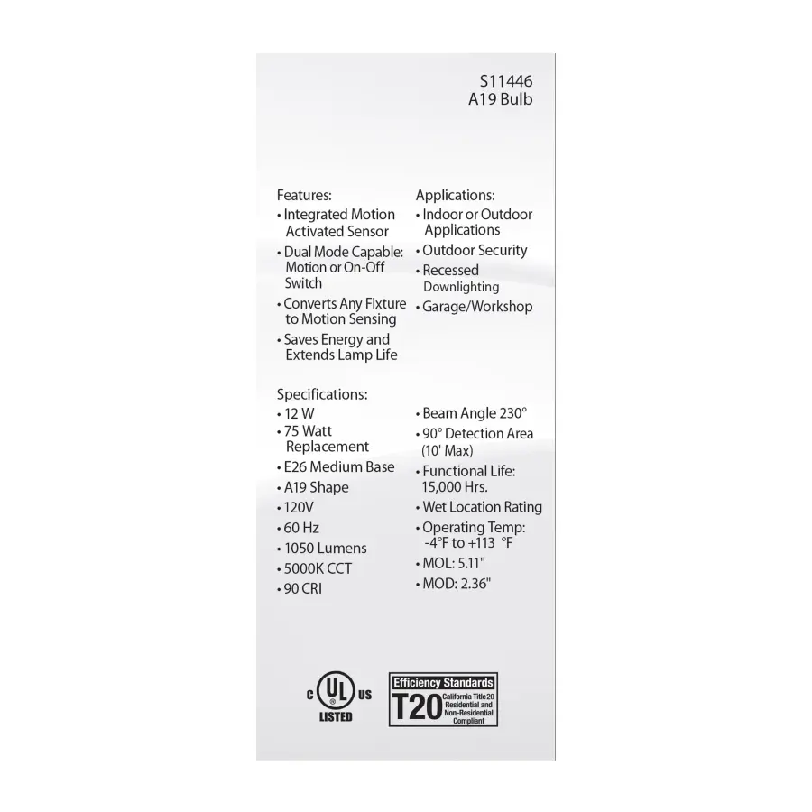 12 Watt A19 LED - White - 5000K - 1050 Lumens - 120 Volt - PIR Sensor - Non-Dimmable - Image 5