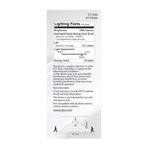 12 Watt A19 LED - White - 5000K - 1050 Lumens - 120 Volt - PIR Sensor - Non-Dimmable - Image 6