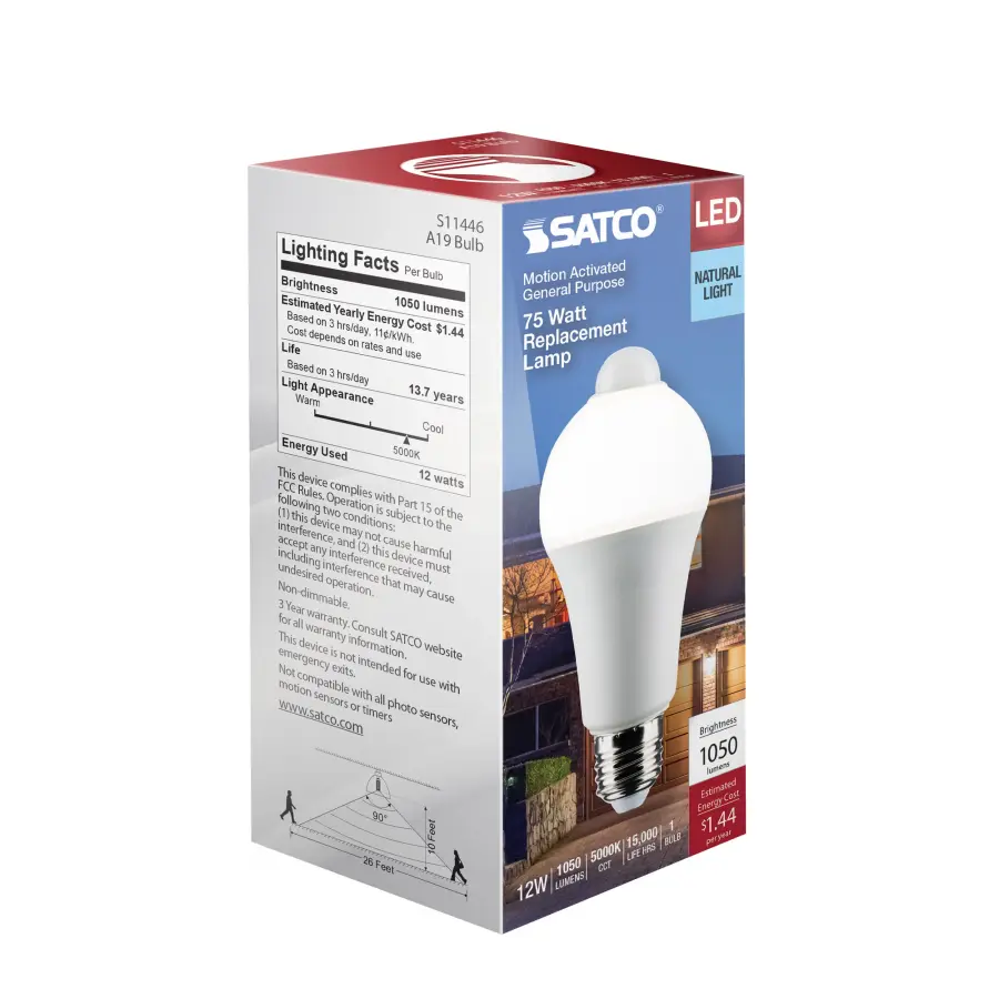 12 Watt A19 LED - White - 5000K - 1050 Lumens - 120 Volt - PIR Sensor - Non-Dimmable - Image 7