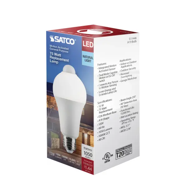 12 Watt A19 LED - White - 5000K - 1050 Lumens - 120 Volt - PIR Sensor - Non-Dimmable - Image 8
