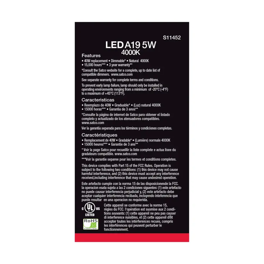 5 Watt A19 LED - 4000K - Dimmable - Medium base - 230 deg. Beam Angle - 4-pack - Image 4