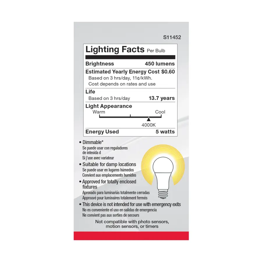 5 Watt A19 LED - 4000K - Dimmable - Medium base - 230 deg. Beam Angle - 4-pack - Image 5