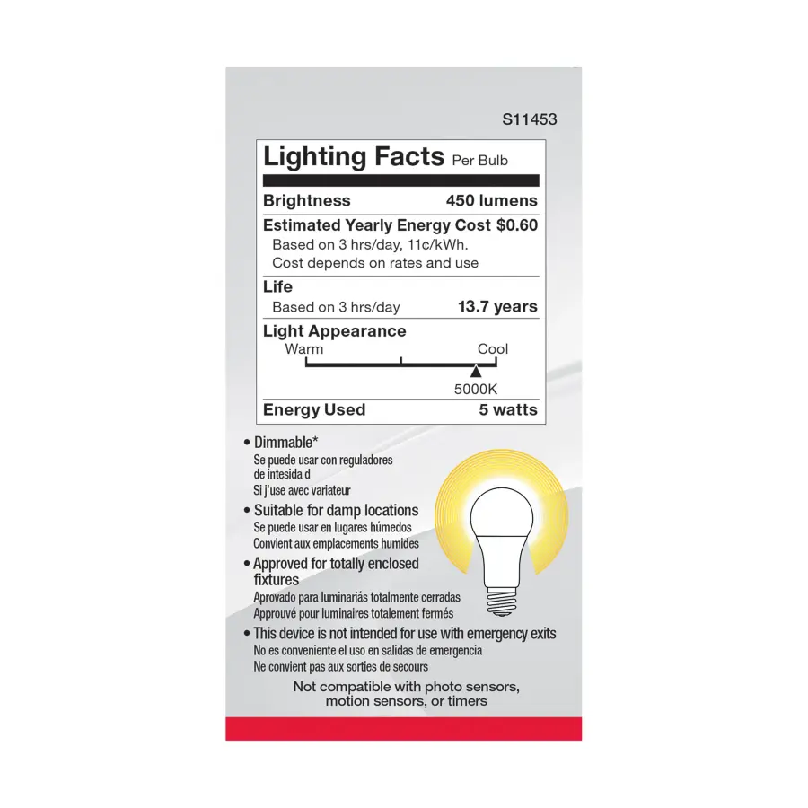 5 Watt A19 LED - 5000K - Dimmable - Medium base - 230 deg. Beam Angle - 4-pack - Image 5