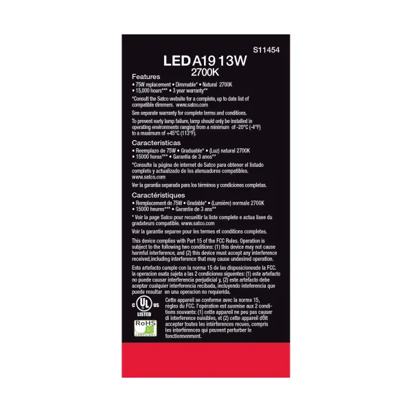 13 Watt A19 LED - 2700K - Dimmable - Medium base - 230 deg. Beam Angle - 4-pack - Image 4