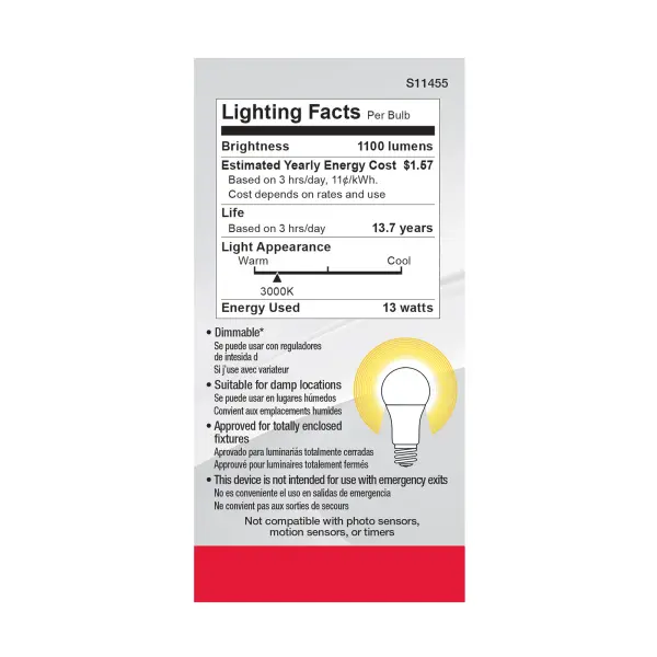 13 Watt A19 LED - 3000K - Dimmable - Medium base - 230 deg. Beam Angle - 4-pack - Image 5