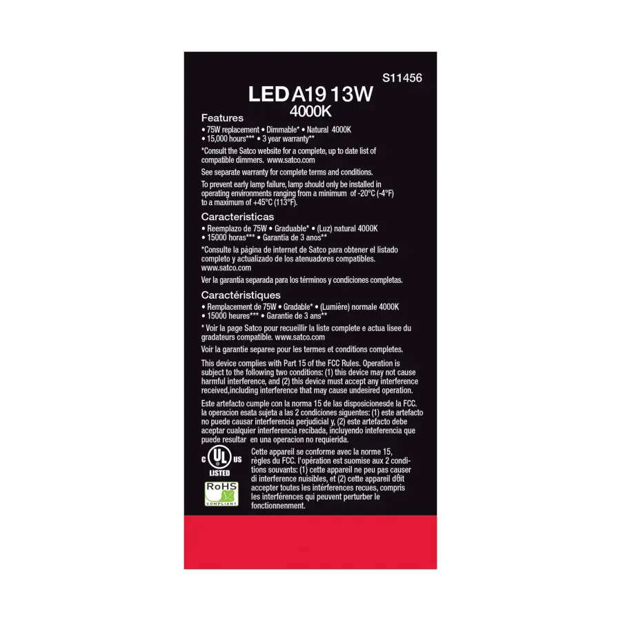 13 Watt A19 LED - 4000K - Dimmable - Medium base - 230 deg. Beam Angle - 4-pack - Image 4