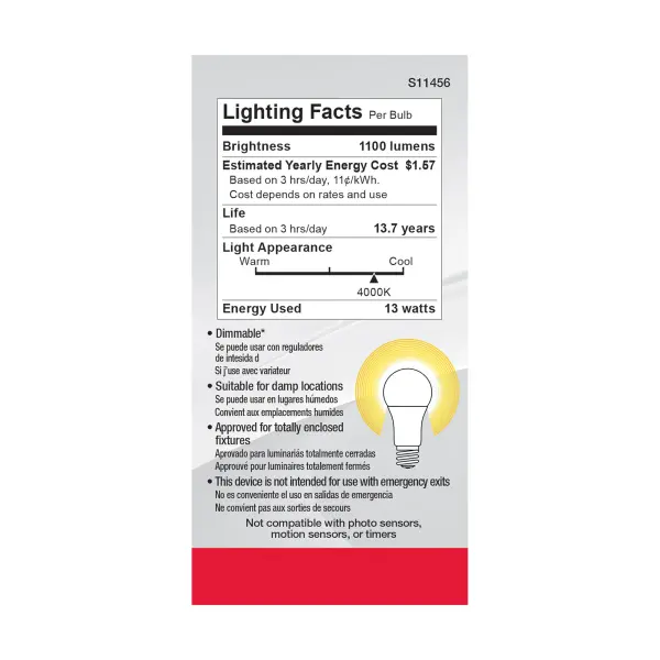 13 Watt A19 LED - 4000K - Dimmable - Medium base - 230 deg. Beam Angle - 4-pack - Image 5