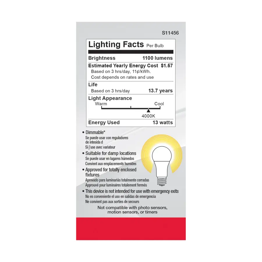 13 Watt A19 LED - 4000K - Dimmable - Medium base - 230 deg. Beam Angle - 4-pack - Image 5