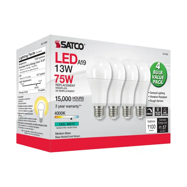 13 Watt A19 LED - 4000K - Dimmable - Medium base - 230 deg. Beam Angle - 4-pack - Image 7