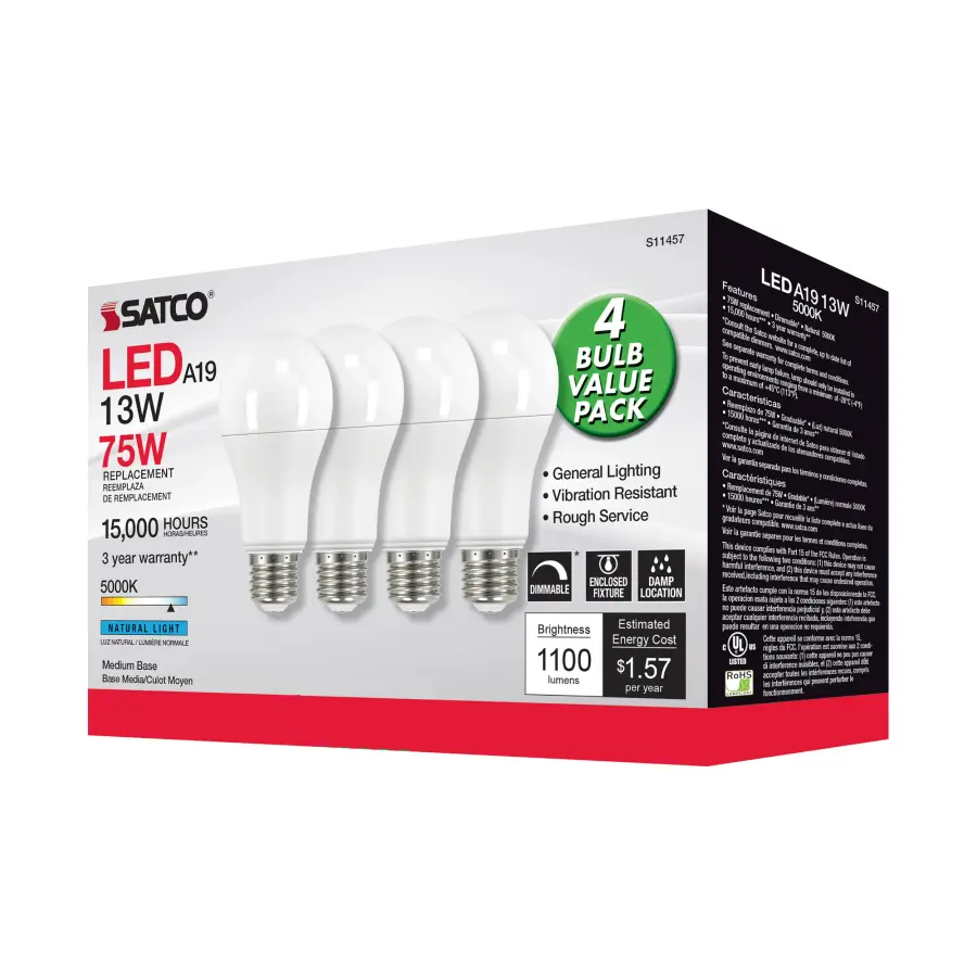 13 Watt A19 LED - 5000K - Dimmable - Medium base - 230 deg. Beam Angle - 4-pack - Image 6