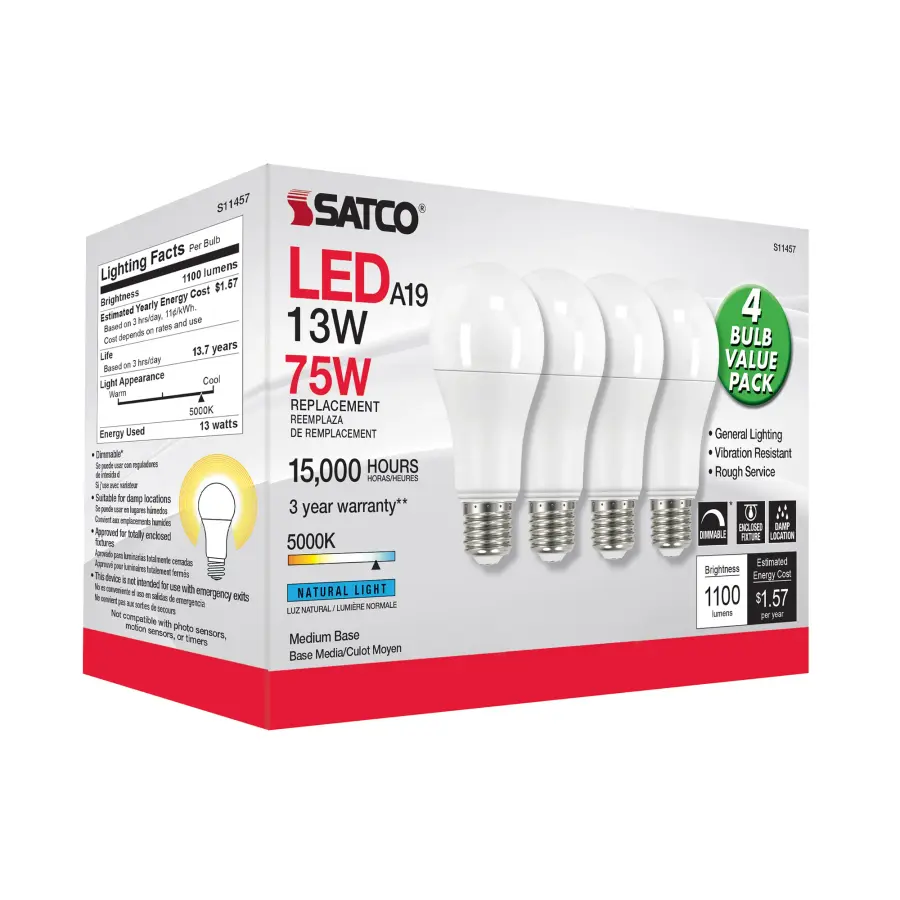 13 Watt A19 LED - 5000K - Dimmable - Medium base - 230 deg. Beam Angle - 4-pack - Image 7