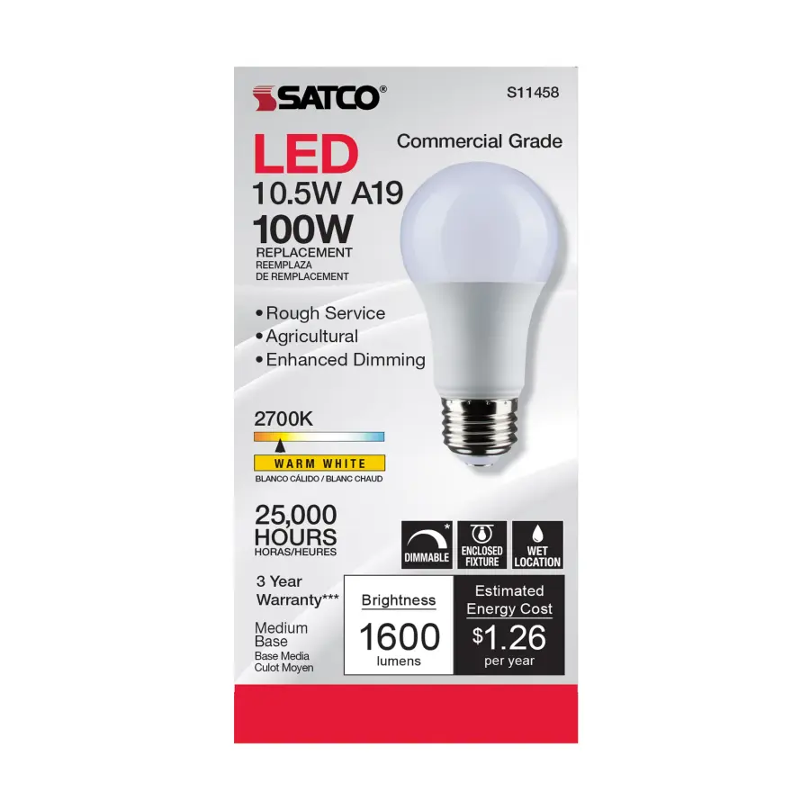10.5 Watt - A19 LED - Dimmable Agriculture Bulb - 2700K - 120 Volt - Image 4