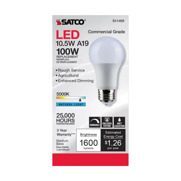 10.5 Watt - A19 LED - Dimmable Agriculture Bulb - 5000K - 120 Volt - Image 4