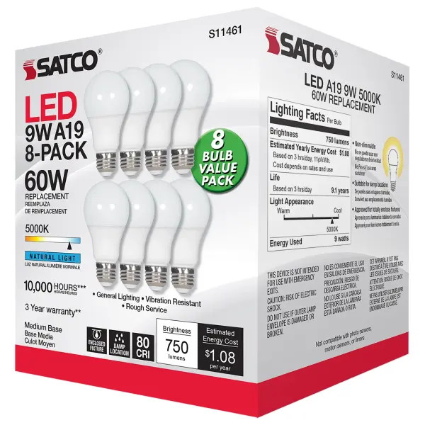 9 Watt A19 LED - 5000K - Non-Dimmable - E26 - 80 CRI - 8-pack - Image 4