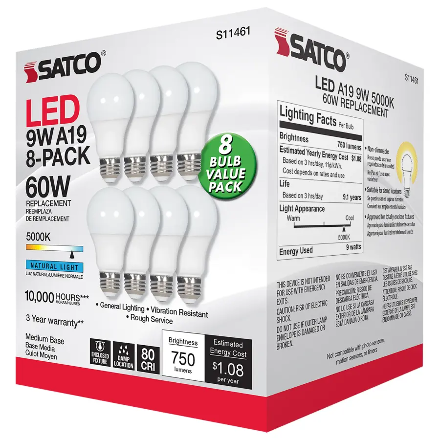 9 Watt A19 LED - 5000K - Non-Dimmable - E26 - 80 CRI - 8-pack - Image 4