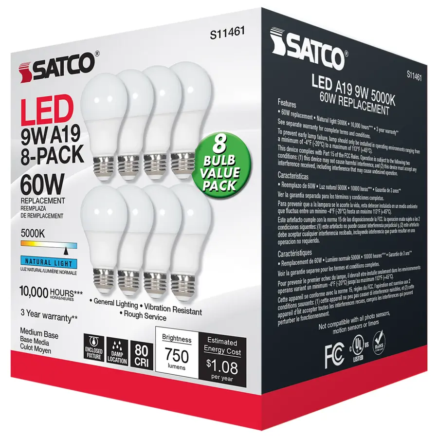 9 Watt A19 LED - 5000K - Non-Dimmable - E26 - 80 CRI - 8-pack - Image 5