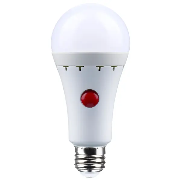 SATCO NUVO's LED A21 battery backup lamps are the ideal lighting solution for residential or commercial applications. Available in 8-watts and either 3000K or 5000K, these lamps provide bright, energy-efficient illumination with a wide 220-degree beam spread. Rated for 15,000 hours of use, these lamps are long-lasting, and their built-in battery backup switch ensures that your lighting stays on even during power outages.