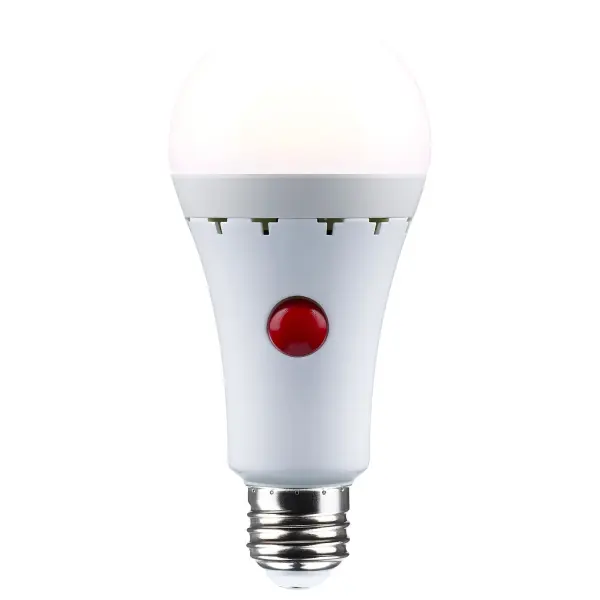 SATCO NUVO's LED A21 battery backup lamps are the ideal lighting solution for residential or commercial applications. Available in 8-watts and either 3000K or 5000K, these lamps provide bright, energy-efficient illumination with a wide 220-degree beam spread. Rated for 15,000 hours of use, these lamps are long-lasting, and their built-in battery backup switch ensures that your lighting stays on even during power outages. - alternate view