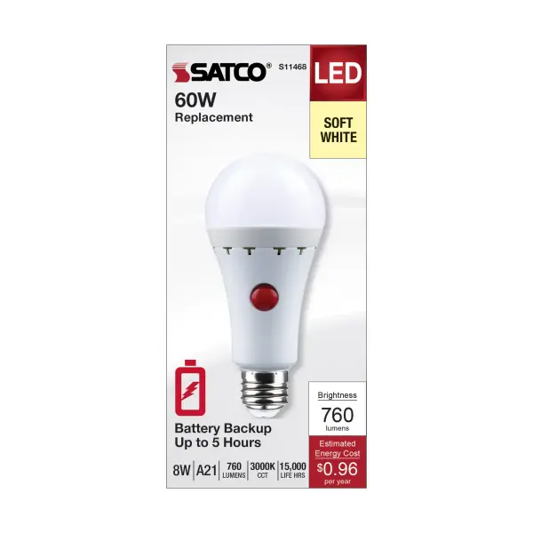 8 Watt A21 LED - 3000K - Medium Base - 120 Volt - 80 CRI - Battery Backup - Image 6
