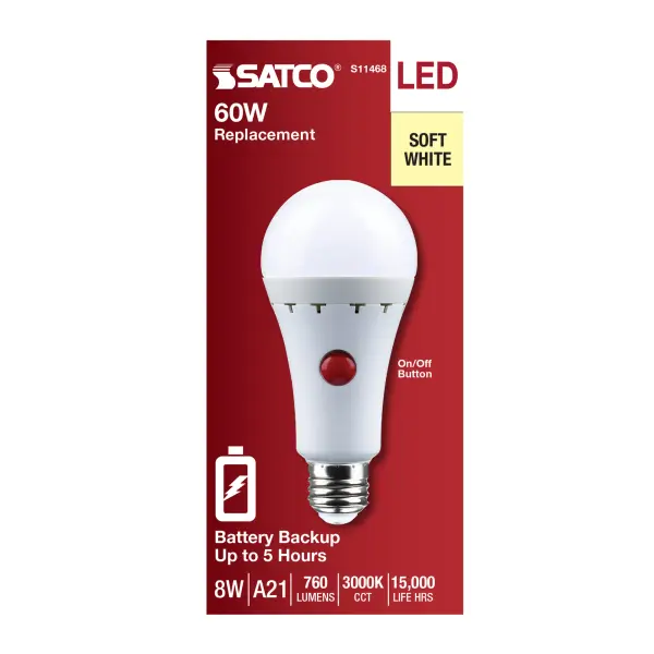 8 Watt A21 LED - 3000K - Medium Base - 120 Volt - 80 CRI - Battery Backup - Image 7