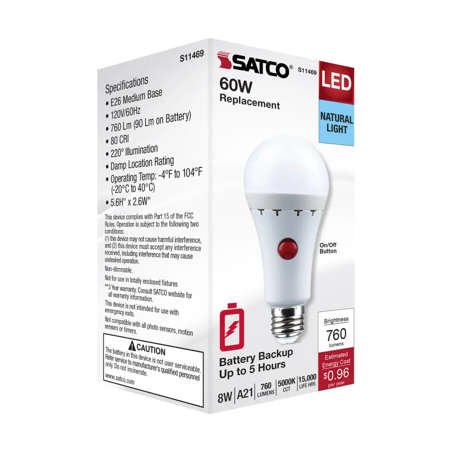 8 Watt A21 LED - 5000K - Medium Base - 120 Volt - 80 CRI - Battery Backup - Image 11